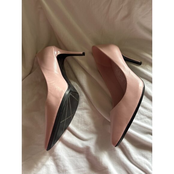 Calvin Klein Pink Leather Pointed-Toe Heels 11M Slip Op Pumps - Picture 3 of 9